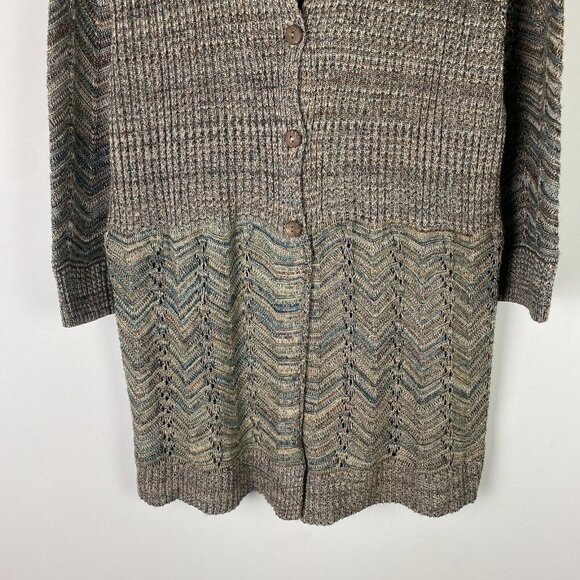 CJ Banks Knit Cardigan Sweater Womens 1X Gray Tan 3/4 Sleeves Button Up - Picture 3 of 10